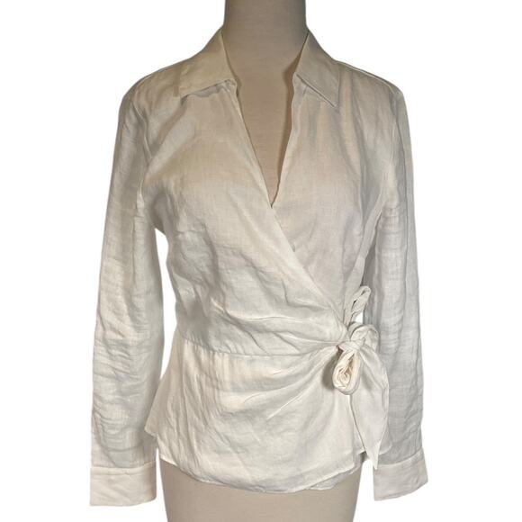 INC International Concepts White Wrap Blouse Size M 100% Linen Cotton NWOT - Picture 1 of 12